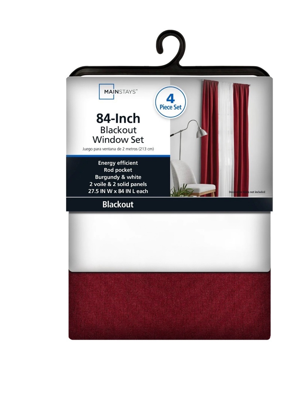 Mainstays Luscious Merlot Solid Twill Blackout Curtain Panel and
Sheers Set of 4